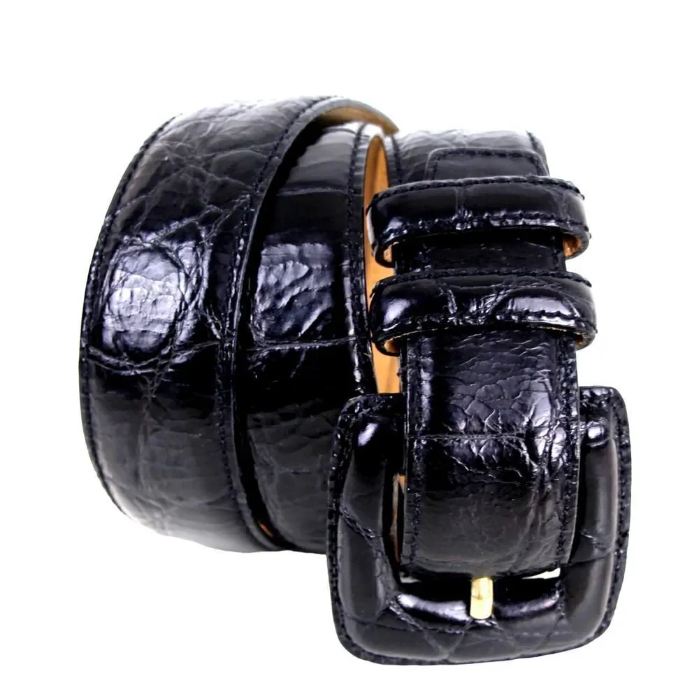 VTG WCM NY CROCO PRINT BLACK GENUINE LEATHER 1 1/8